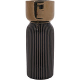FLORERO NEGRO RAYAS BOCA DORADA EN CERAMICA